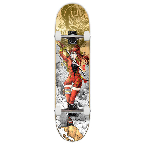 Yocaher Graphic Complete 8" Skateboard - Samurai Series - Girl Samurai Gold Dragon